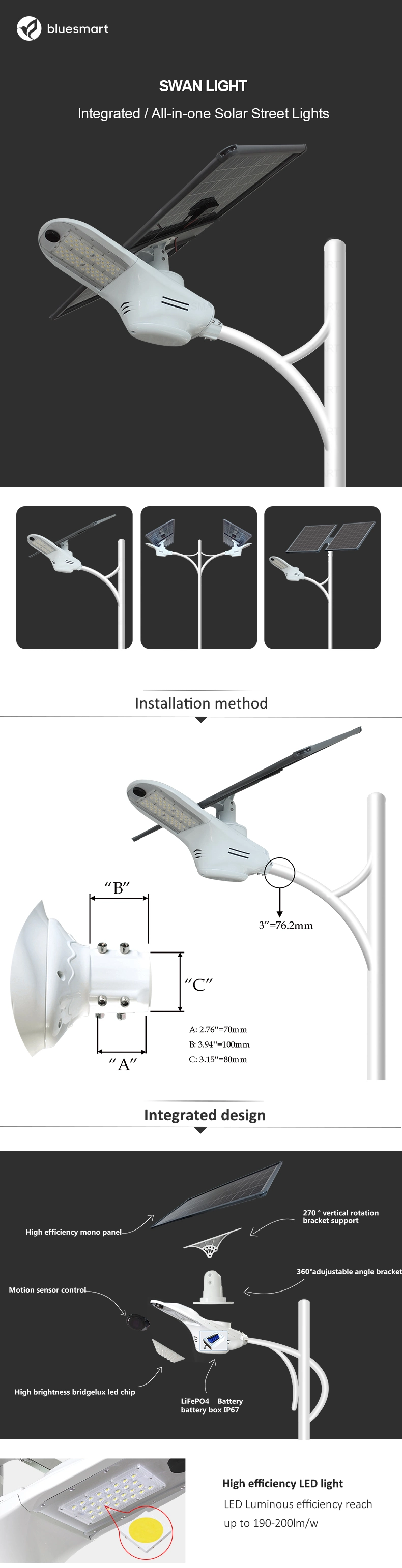 Outdoor Lighting Double Arms Pole Solar Street Light for City Road