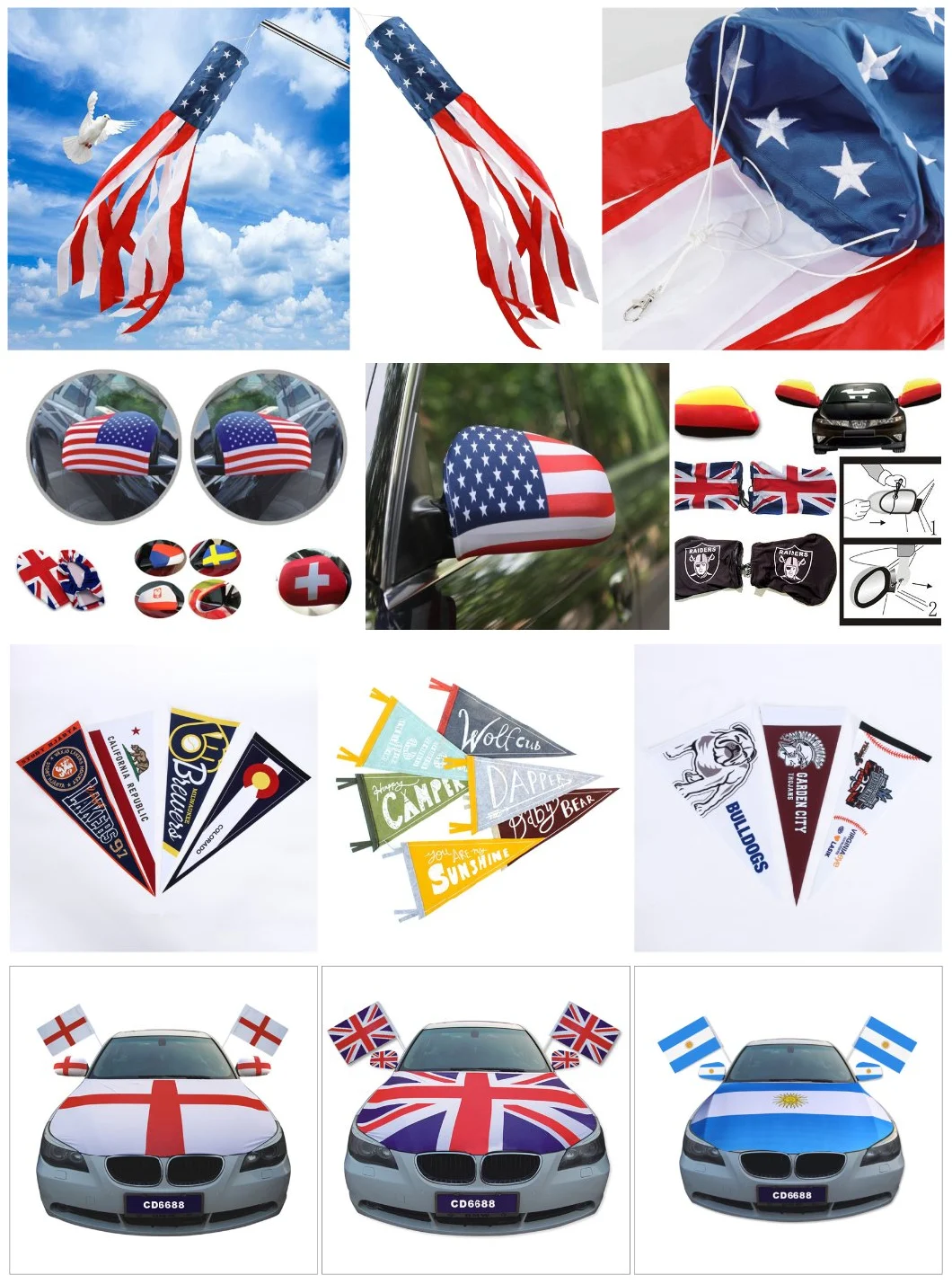 Window Advertising Wholesale Garden Stand Car Wall Custom Bandana Printing Flag with 2 Brass Flag Pole